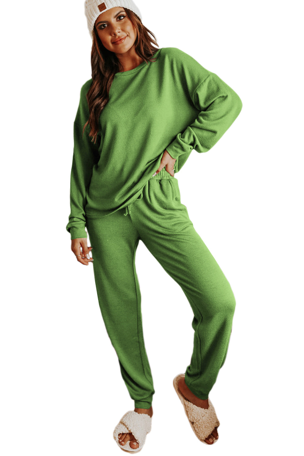 Spinach Green Long Sleeve Pullover and Jogger Pants Lounge Set - Little Miss Vanilla