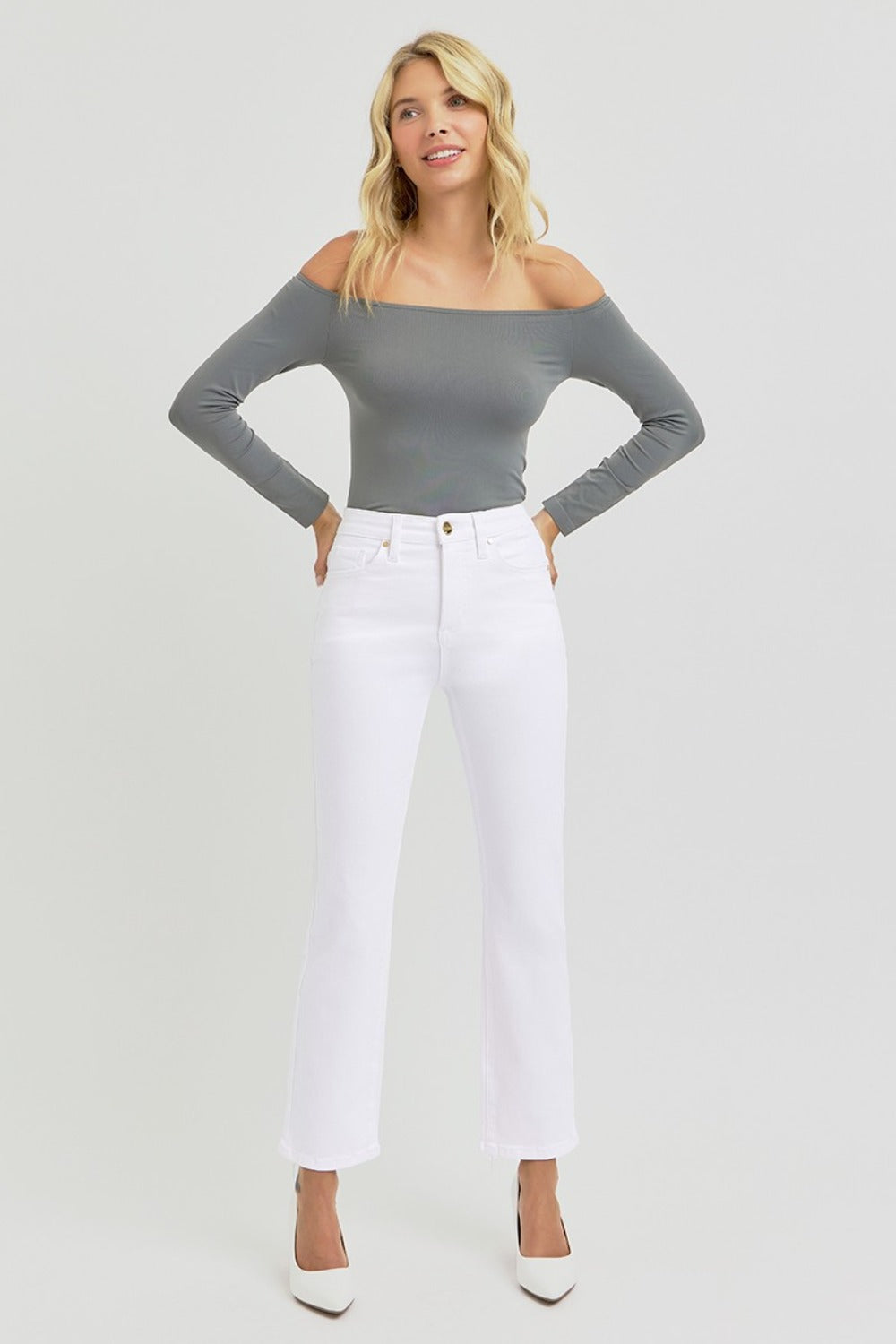 RISEN Full Size Tummy Control Elastic Band High Rise Crop Straight Jeans - Little Miss Vanilla