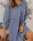 Distressed Collared Neck Flounce Sleeve Denim Dress - Little Miss Vanilla