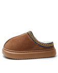 Chestnut Contrast Edge Suede Plush Lined Thick Sole Winter Slippers