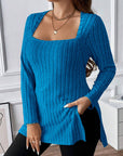 Plus Size Square Neck Long Sleeve Top - Little Miss Vanilla