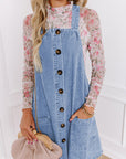 Beau Blue Wide Strap Button Front Pocketed Denim Mini Dress - Little Miss Vanilla