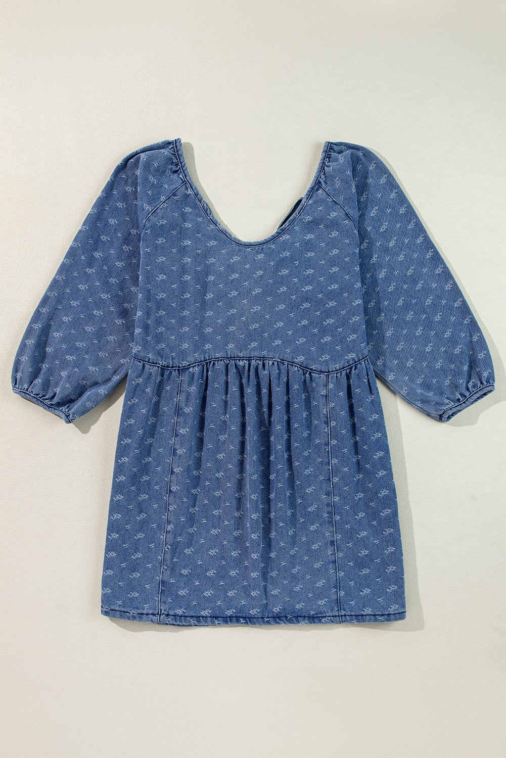 Tied V-Neck Three-Quarter Sleeve Denim Dress - Little Miss Vanilla