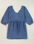 Tied V-Neck Three-Quarter Sleeve Denim Dress - Little Miss Vanilla