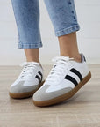 White Striped Lace-up Flat Sneakers