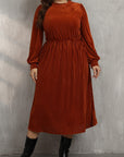 Plus Size Round Neck Long Sleeve Midi Dress - Little Miss Vanilla