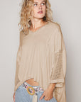 POL High-Low Contrast V-Neck Top - Little Miss Vanilla