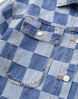 Checkered Button Up Denim Jacket - Little Miss Vanilla