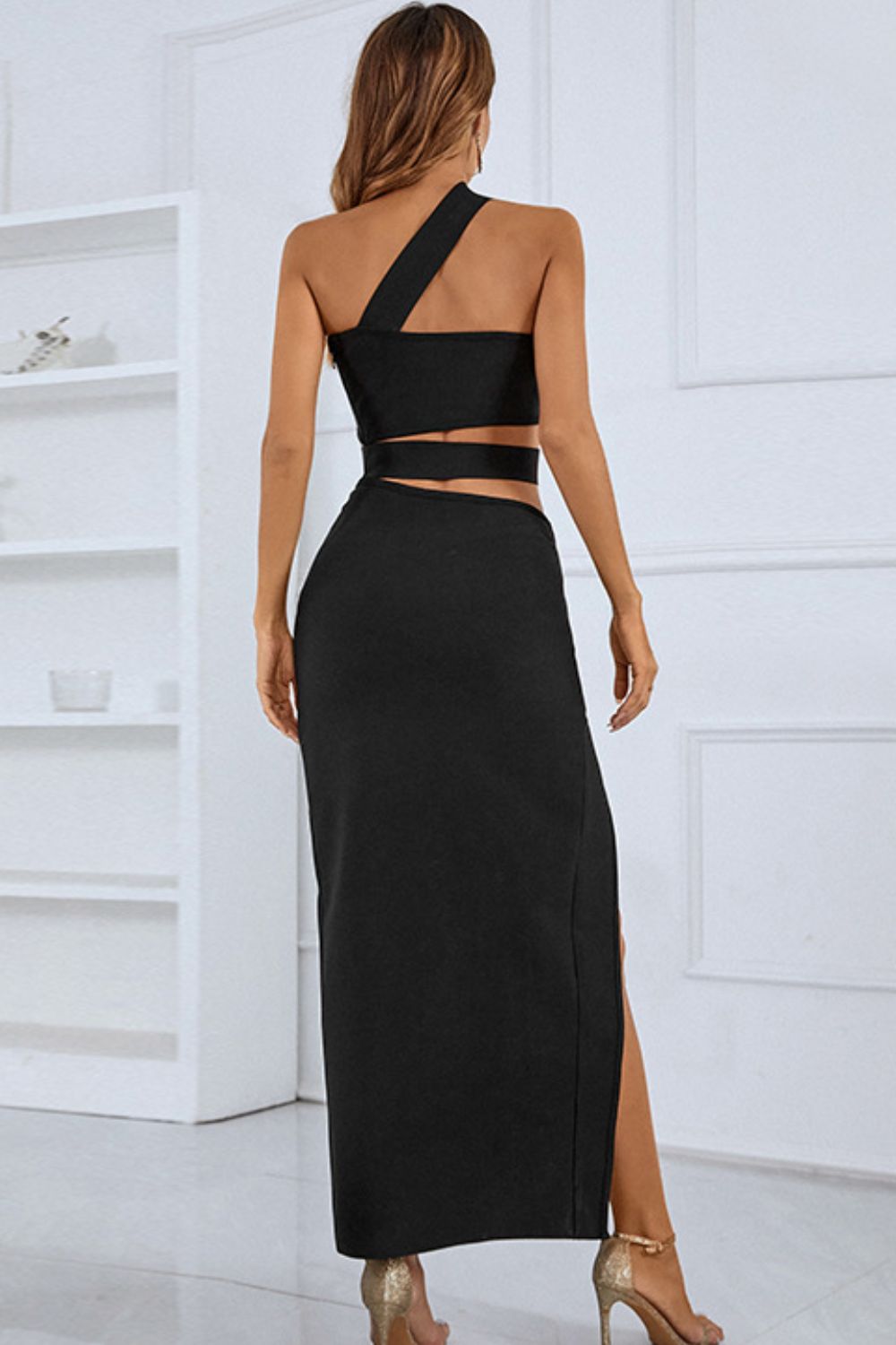 One-Shoulder Cutout Front Split Maxi Dress - Little Miss Vanilla