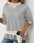 Perfee Faux Layered Striped Long Sleeve Sweatshirt - Little Miss Vanilla