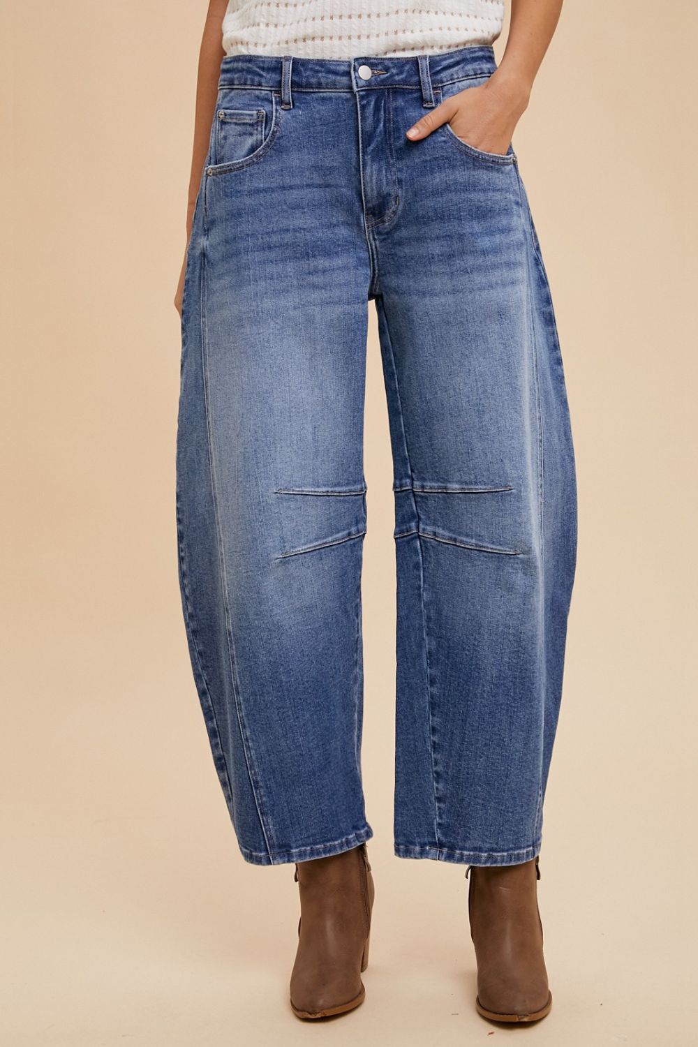 Annie Wear Mid Rise Barrel Leg Jeans with Pockets - Little Miss Vanilla