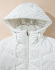 White Solid Quilted Hooded Zip Up Puffer Coat - Little Miss Vanilla