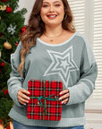 Plus Size Star Round Neck Long Sleeve Top - Little Miss Vanilla