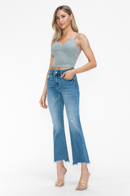 bytos Raw Hem Distressed Mid Rise Crop Jeans - Little Miss Vanilla