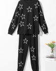 Black Stars Print Long Sleeve Drawstring High Waist Lounge Set - Little Miss Vanilla