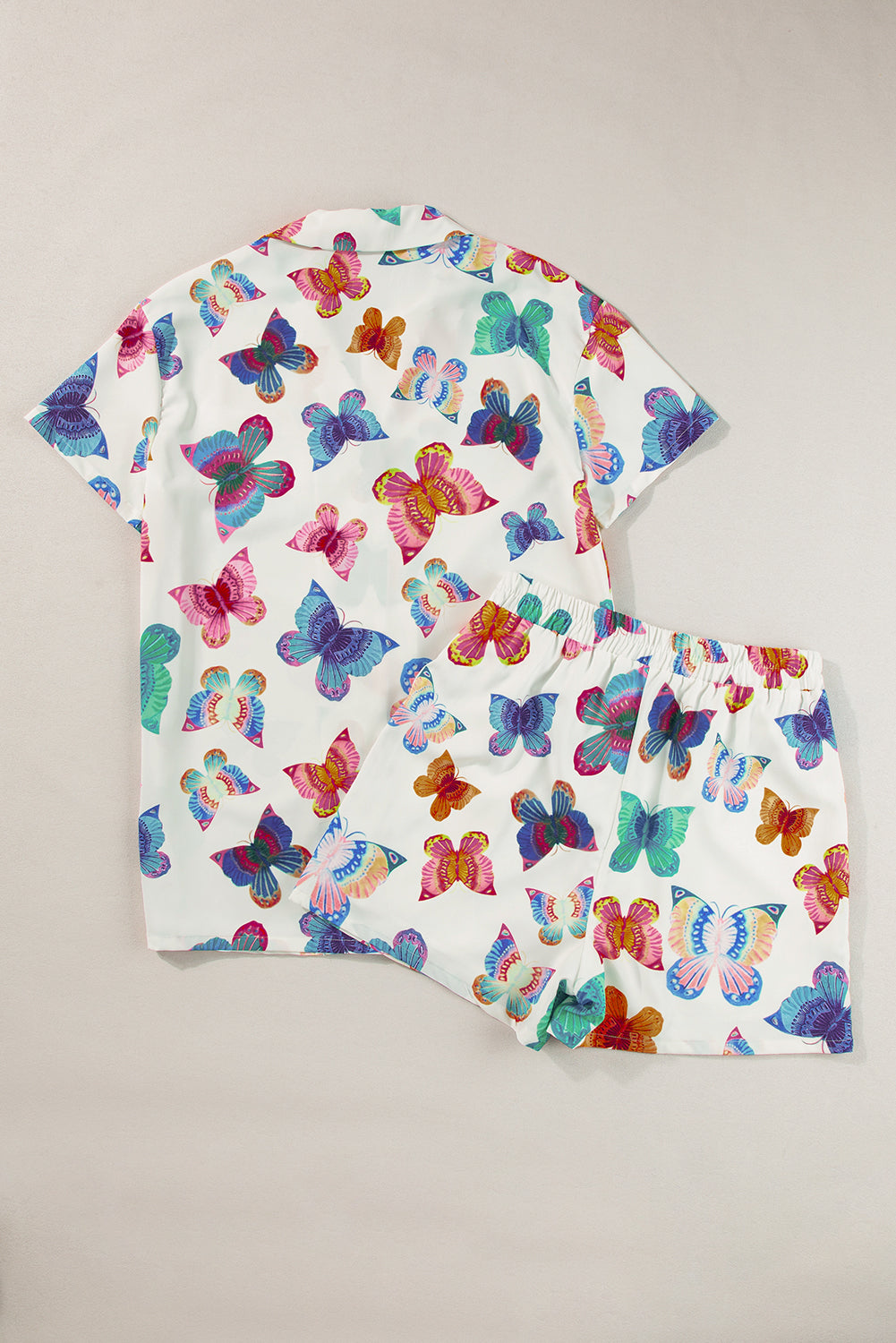 Multicolour Butterfly Pattern Short Sleeve Shirt Pajamas Set - Little Miss Vanilla