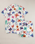 Multicolour Butterfly Pattern Short Sleeve Shirt Pajamas Set - Little Miss Vanilla