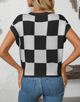 Mandy Checkered Round Neck Cap Sleeve Knit Top - Little Miss Vanilla