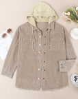 Khaki Patchwork Hooded Corduroy Shacket - Little Miss Vanilla