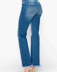 bytos Full Size Raw Hem Distressed Mid Rise Straight Jeans - Little Miss Vanilla