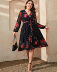 Honey Plus Size Floral Surplice Neck Tie Waist Dress - Little Miss Vanilla