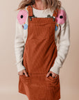 Cinnamon Solid Front Pockets Sleeveless Corduroy Overall Dress - Little Miss Vanilla