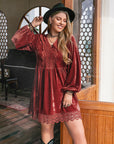 Plus Size Lace Detail V-Neck Long Sleeve Mini Dress - Little Miss Vanilla