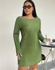 Honey Plus Size Lettuce Hem Round Neck Long Sleeve Dress - Little Miss Vanilla