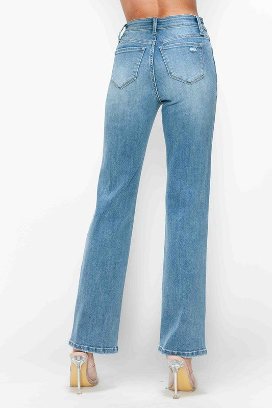 bytos Full Size Distressed High Rise Straight Jeans - Little Miss Vanilla