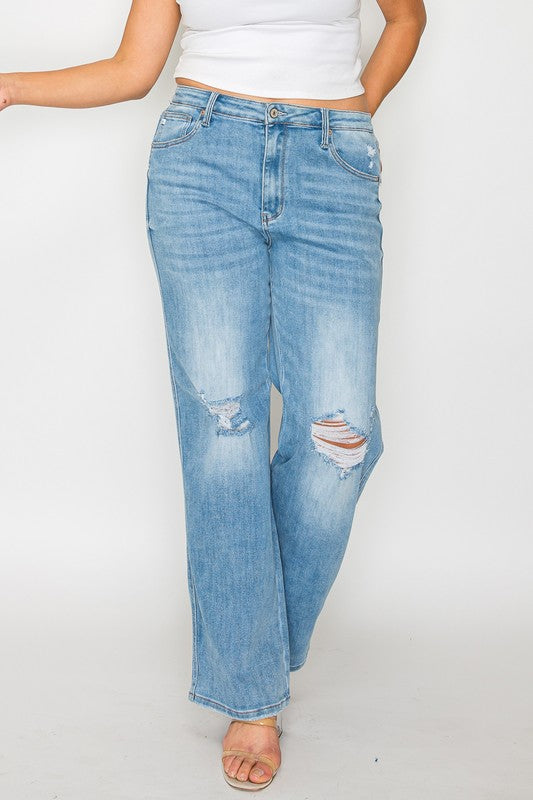 bytos Full Size Distressed High Rise Straight Jeans - Little Miss Vanilla