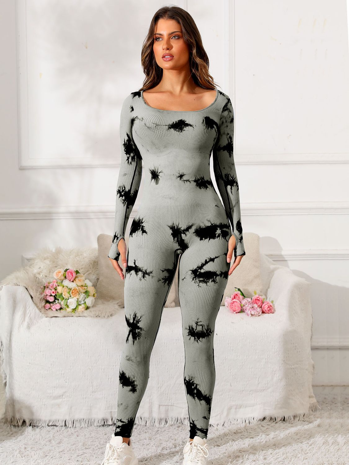 Scoop Neck Long Sleeve Active Jumpsuit - Little Miss Vanilla