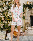 White Christmas Print Short Sleeve Shirt and Shorts Pajama Set - Little Miss Vanilla