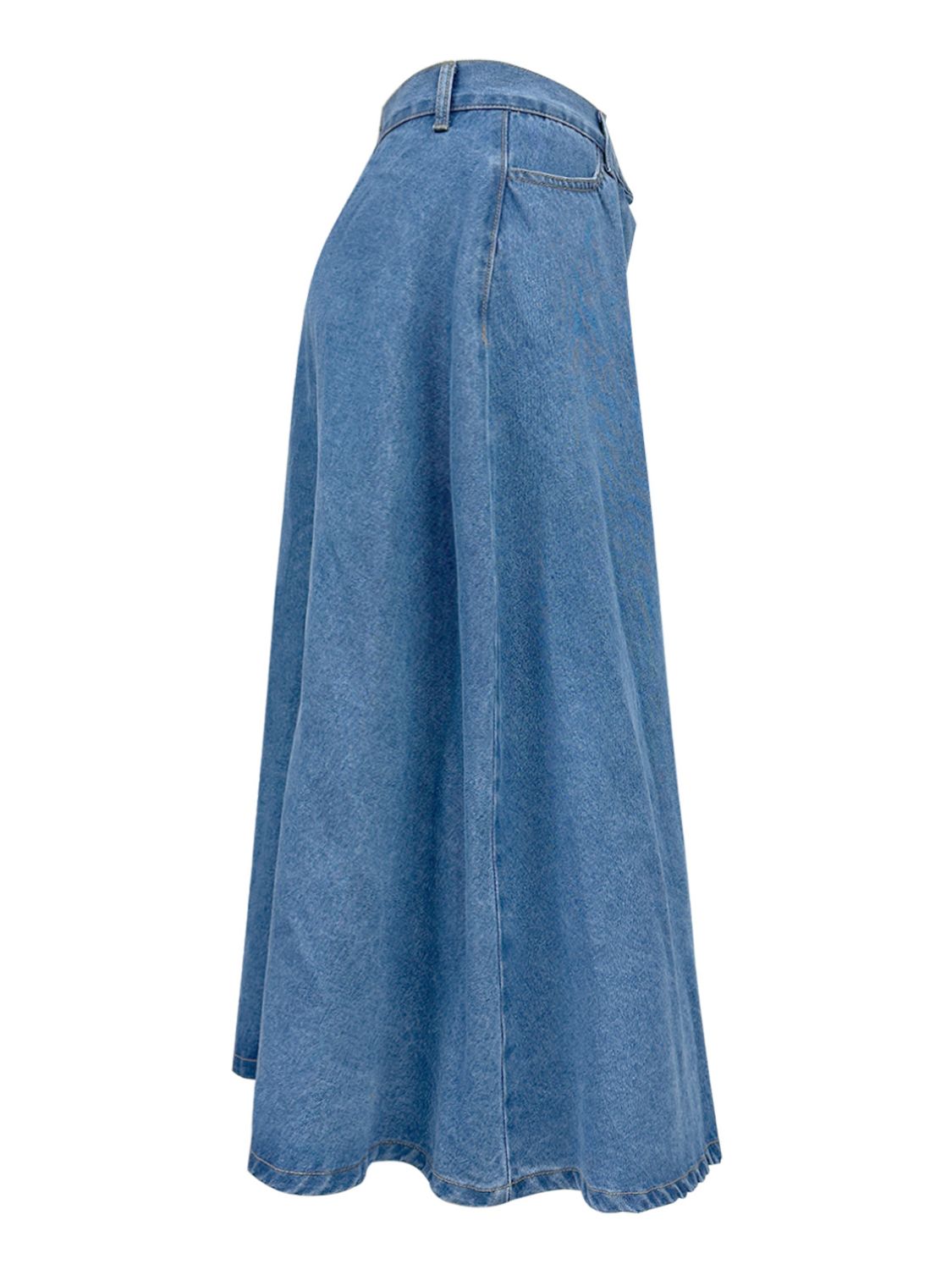 Buttoned Midi Denim Skirt with Pockets - Little Miss Vanilla