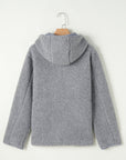 Medium Grey Fleece Zip Up Drawstring Hooded Pocketed Jacket - Little Miss Vanilla