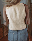 White Slim Fit Buttoned V Neck Vest - Little Miss Vanilla