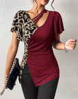 Ruched Leopard Flutter Sleeve T-Shirt - Little Miss Vanilla