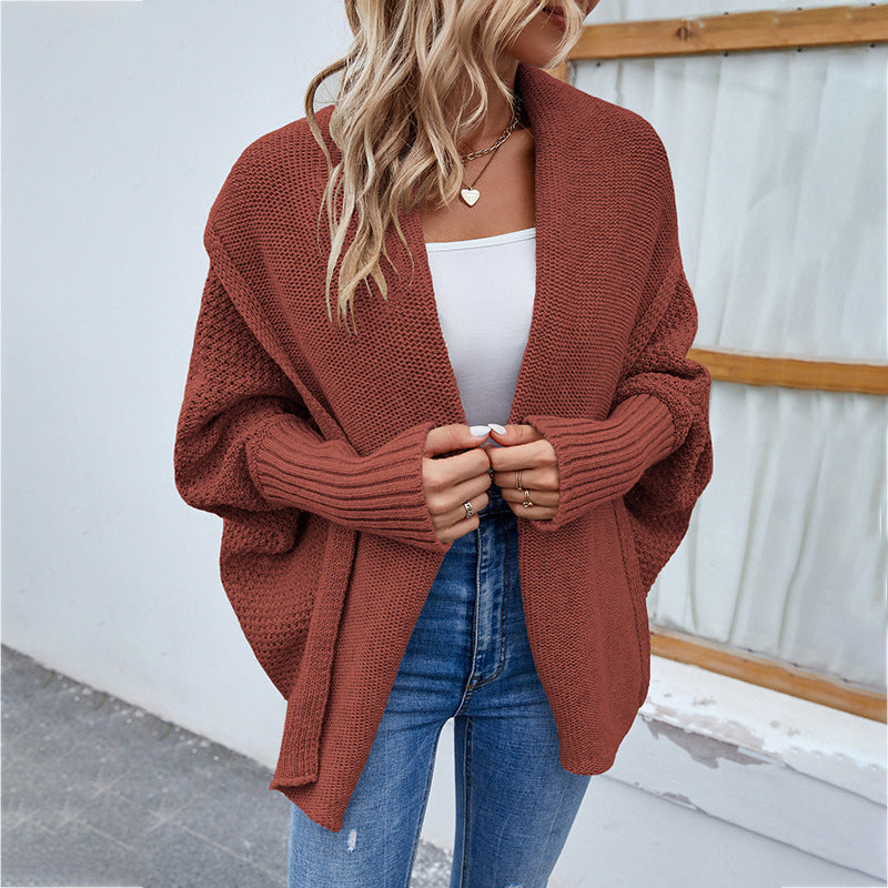 New Loose Knitted Sweater Solid Color Bat Sleeve Large Lapel Cardigan Autumn And Winter Fashion Jacket For Women Clothing - Little Miss Vanilla