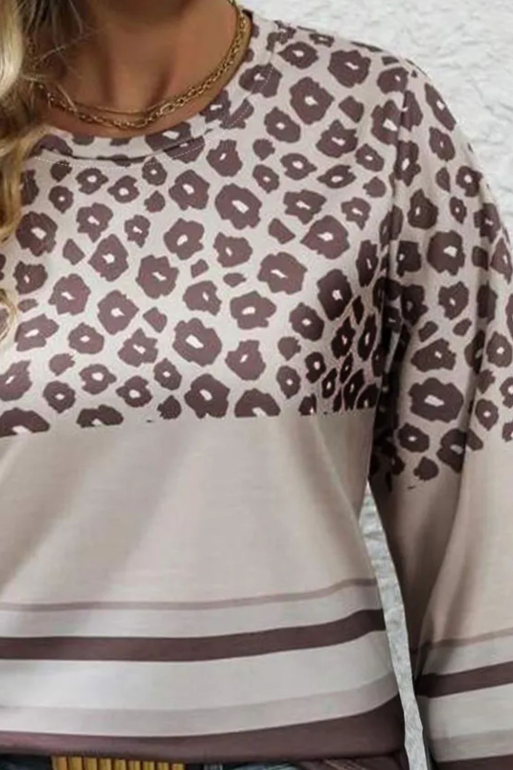 Plus Size Leopard Round Neck Long Sleeve Top - Little Miss Vanilla