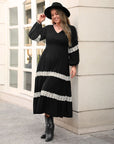 Plus Size Lace Detail V-Neck Long Sleeve Midi Dress - Little Miss Vanilla