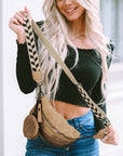 Camel Colorblock Strap Chain Shoulder Bag With Coin Purse