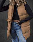 Coffee Windproof Longline Full Zipper Puffer Vest with Pockets - Little Miss Vanilla