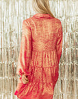 Peach Blossom Metallic Sheen Puff Sleeve Button Up Mini Shirt Dress - Little Miss Vanilla