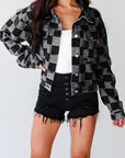 Checkered Button Up Denim Jacket - Little Miss Vanilla