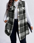 Honey Plus Size Pocketed Plaid Button Up Vest Coat - Little Miss Vanilla