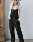 Black Solid Pocketed Loose Fit Corduroy Overall