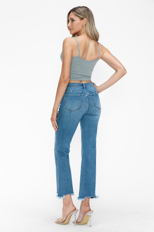 bytos Raw Hem Distressed Mid Rise Crop Jeans - Little Miss Vanilla