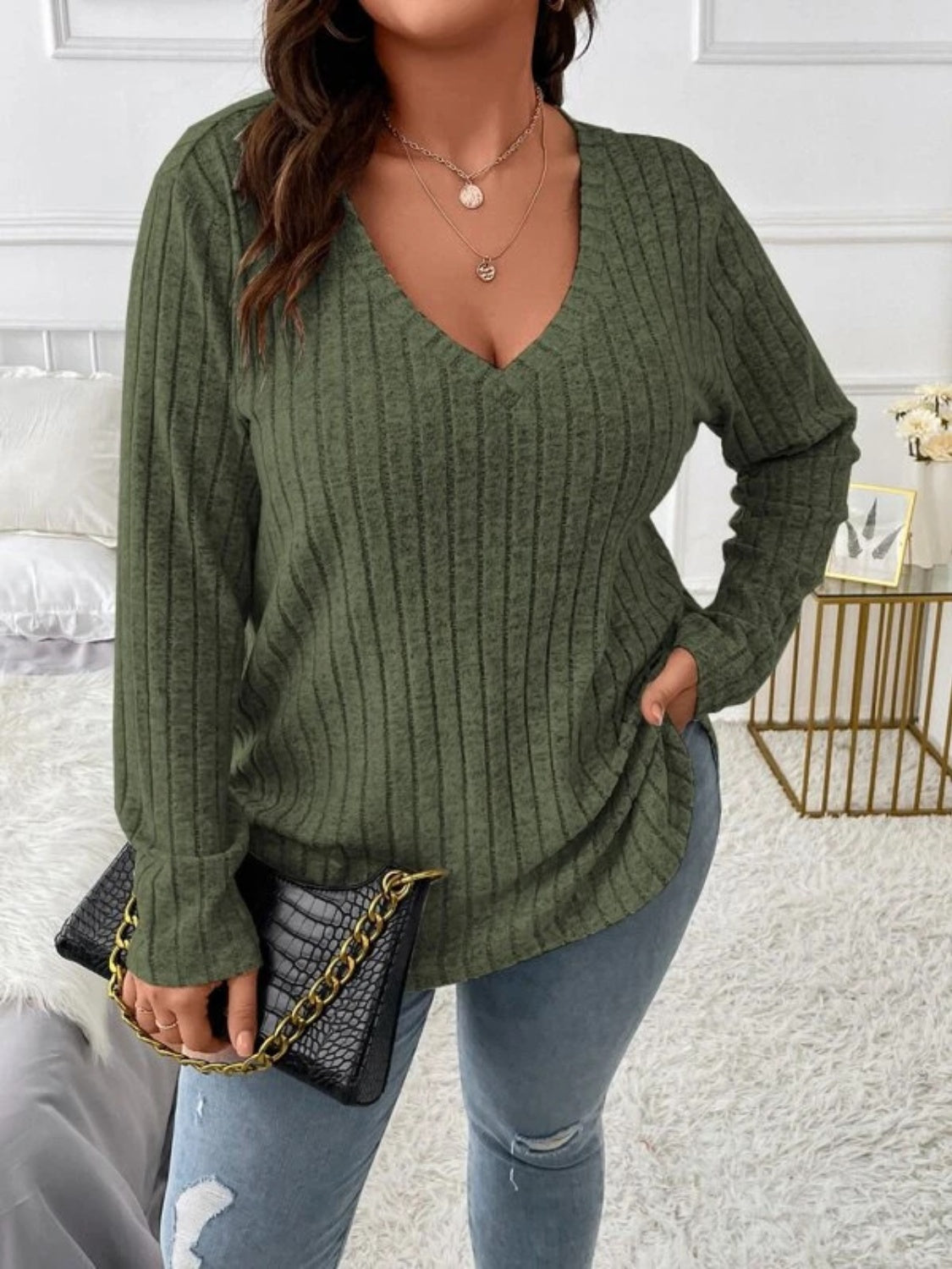 Plus Size V-Neck Long Sleeve T-Shirt - Little Miss Vanilla