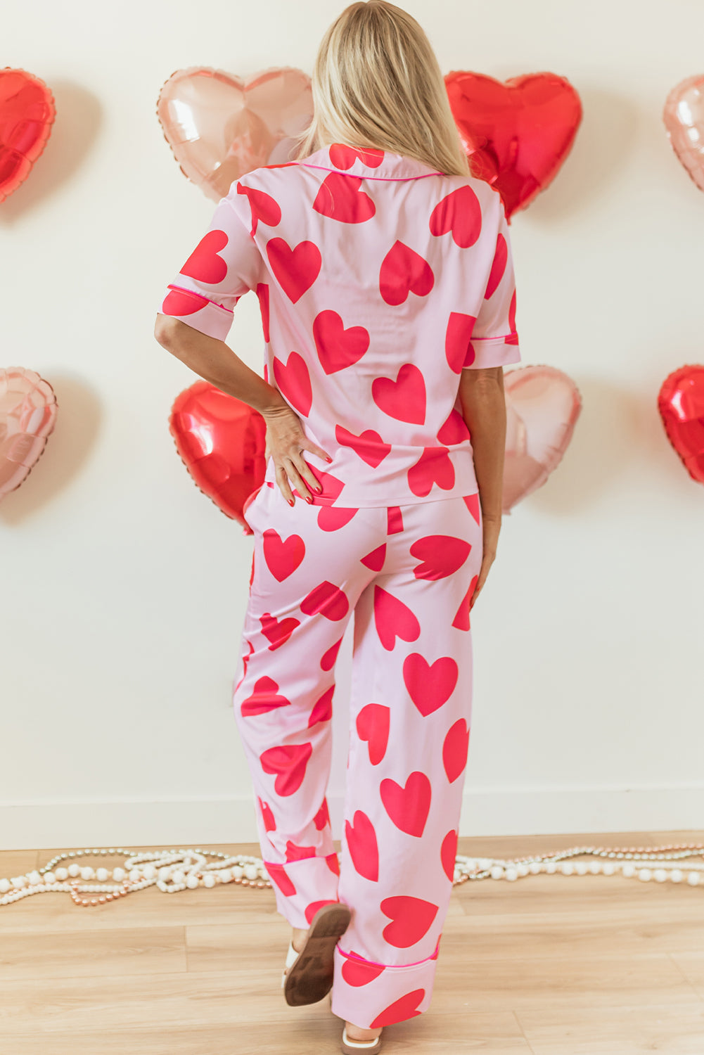 Pink Classic Heart Valentines Short Sleeve Pants Pajamas Set - Little Miss Vanilla