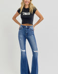 RISEN Full Size High Rise Distressed Raw Hem Flare Jeans - Little Miss Vanilla