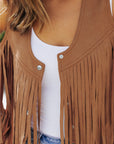 Camel Fringed Snap Button Front Suedette Vest - Little Miss Vanilla